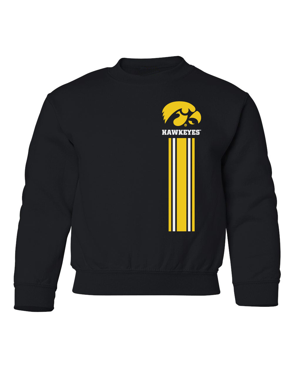 Iowa Hawkeyes Youth Crewneck Sweatshirt - IOWA Hawkeyes Vertical Stripe with Tigerhawk
