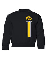 Iowa Hawkeyes Youth Crewneck Sweatshirt - IOWA Hawkeyes Vertical Stripe with Tigerhawk