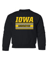 Iowa Hawkeyes Youth Crewneck Sweatshirt - Horizontal Stripe Italic Iowa HAWKEYES