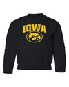 Iowa Hawkeyes Youth Crewneck Sweatshirt - IOWA Oval Tigerhawk on Black