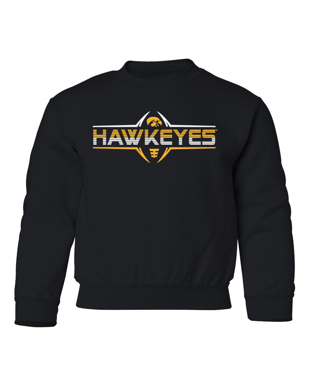 Iowa Hawkeyes Youth Crewneck Sweatshirt - Striped HAWKEYES Football Laces
