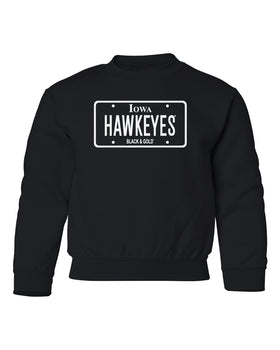Iowa Hawkeyes Youth Crewneck Sweatshirt - Blackout Hawkeyes License Plate