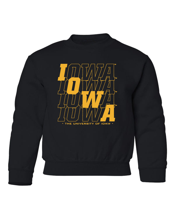Iowa Hawkeyes Youth Crewneck Sweatshirt - Diagonal Echo Iowa