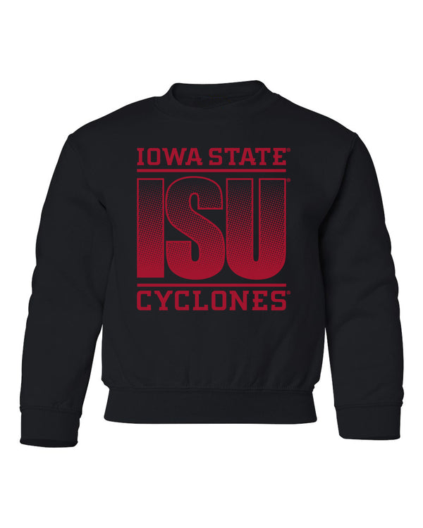 Iowa State Cyclones Youth Crewneck Sweatshirt - ISU Fade Red on Black