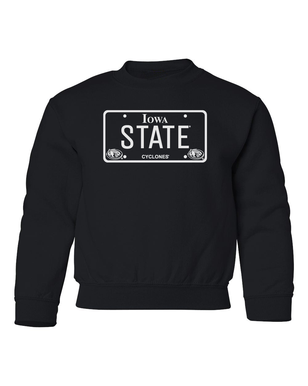 Iowa State Cyclones Youth Crewneck Sweatshirt - Blackout Iowa State Cyclones License Plate