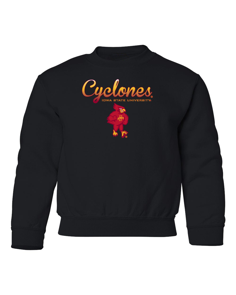 Iowa State Cyclones Youth Crewneck Sweatshirt - Script Cyclones Full Color Fade with Cy