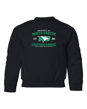North Dakota Fighting Hawks Youth Crewneck Sweatshirt - North Dakota Arch Primary Logo