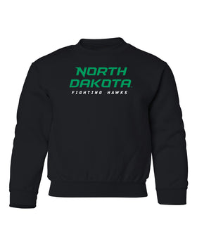 North Dakota Fighting Hawks Youth Crewneck Sweatshirt - Official Stacked UND Word Mark