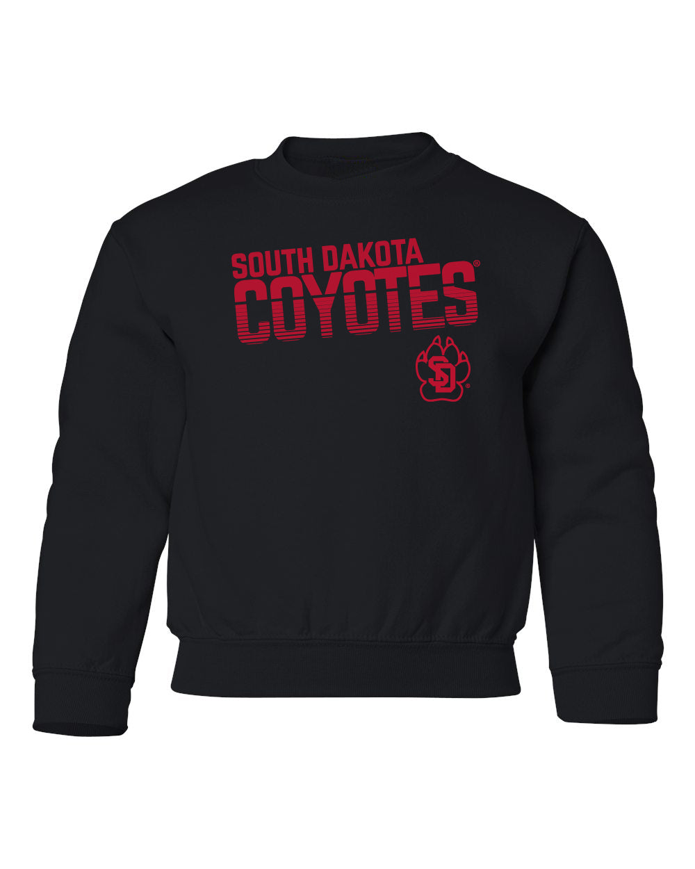 South Dakota Coyotes Youth Crewneck Sweatshirt - Coyotes Stripe Fade