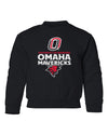 Omaha Mavericks Youth Crewneck Sweatshirt - Omaha Mavericks with Bull and Primary Logo on Black