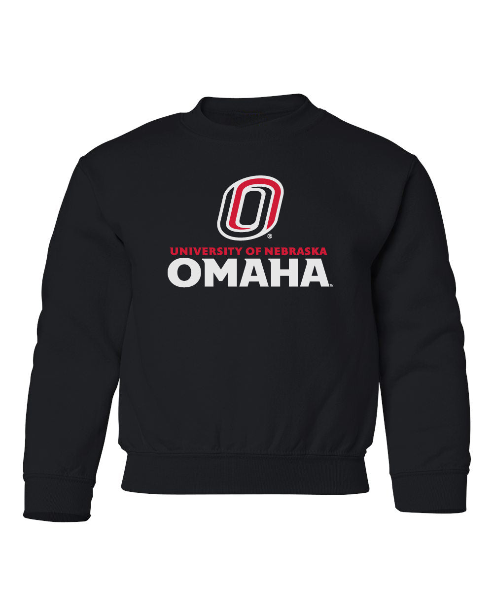 Omaha Mavericks Youth Crewneck Sweatshirt - University of Nebraska Omaha with Primary Logo on Black