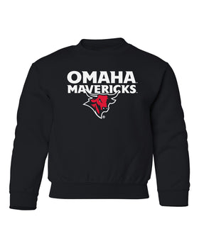 Omaha Mavericks Youth Crewneck Sweatshirt - Omaha Mavericks with Bull on Black