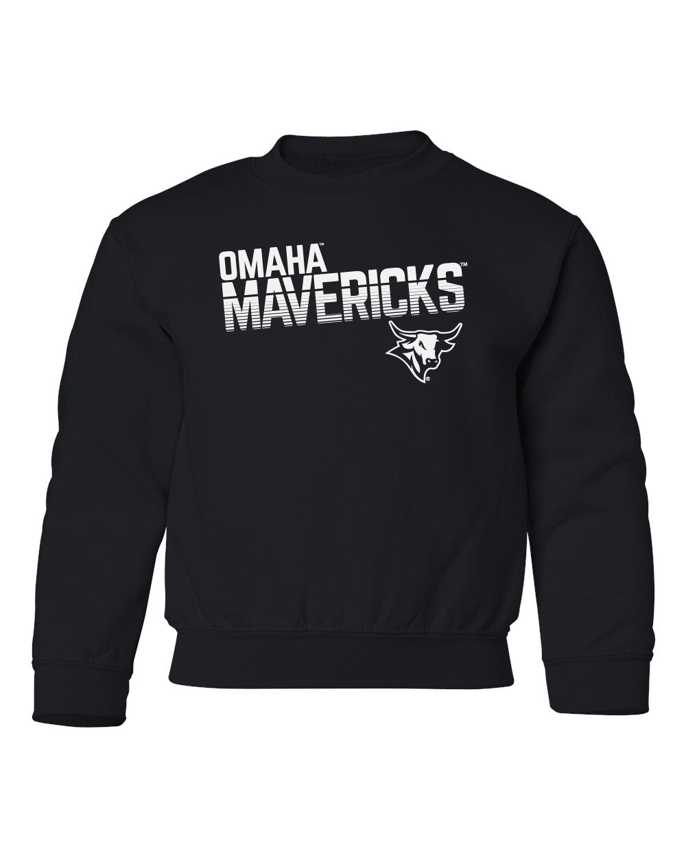 Omaha Mavericks Youth Crewneck Sweatshirt - Mavericks Stripe Fade