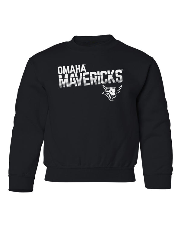 Omaha Mavericks Youth Crewneck Sweatshirt - Mavericks Stripe Fade
