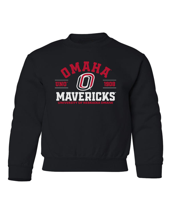 Omaha Mavericks Youth Crewneck Sweatshirt - UNO 1908 Arch Omaha