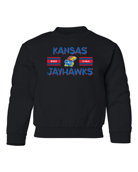 Kansas Jayhawks Youth Crewneck Sweatshirt - Horiz Stripe Rock Chalk