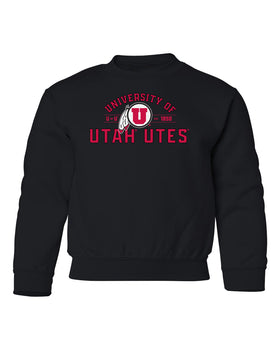 Utah Utes Youth Crewneck Sweatshirt - U of U Arch with Circle Feather Logo