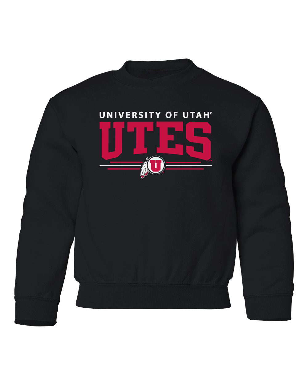 Utah Utes Youth Crewneck Sweatshirt - Arch UTES 3 Stripe Logo