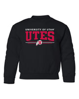 Utah Utes Youth Crewneck Sweatshirt - Arch UTES 3 Stripe Logo