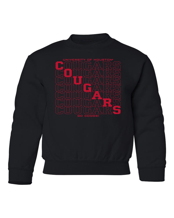 Houston Cougars Youth Crewneck Sweatshirt - Diagonal Cougars Echo