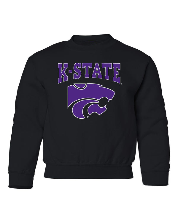 K-State Wildcats Youth Crewneck Sweatshirt - K-State Powercat with Outline
