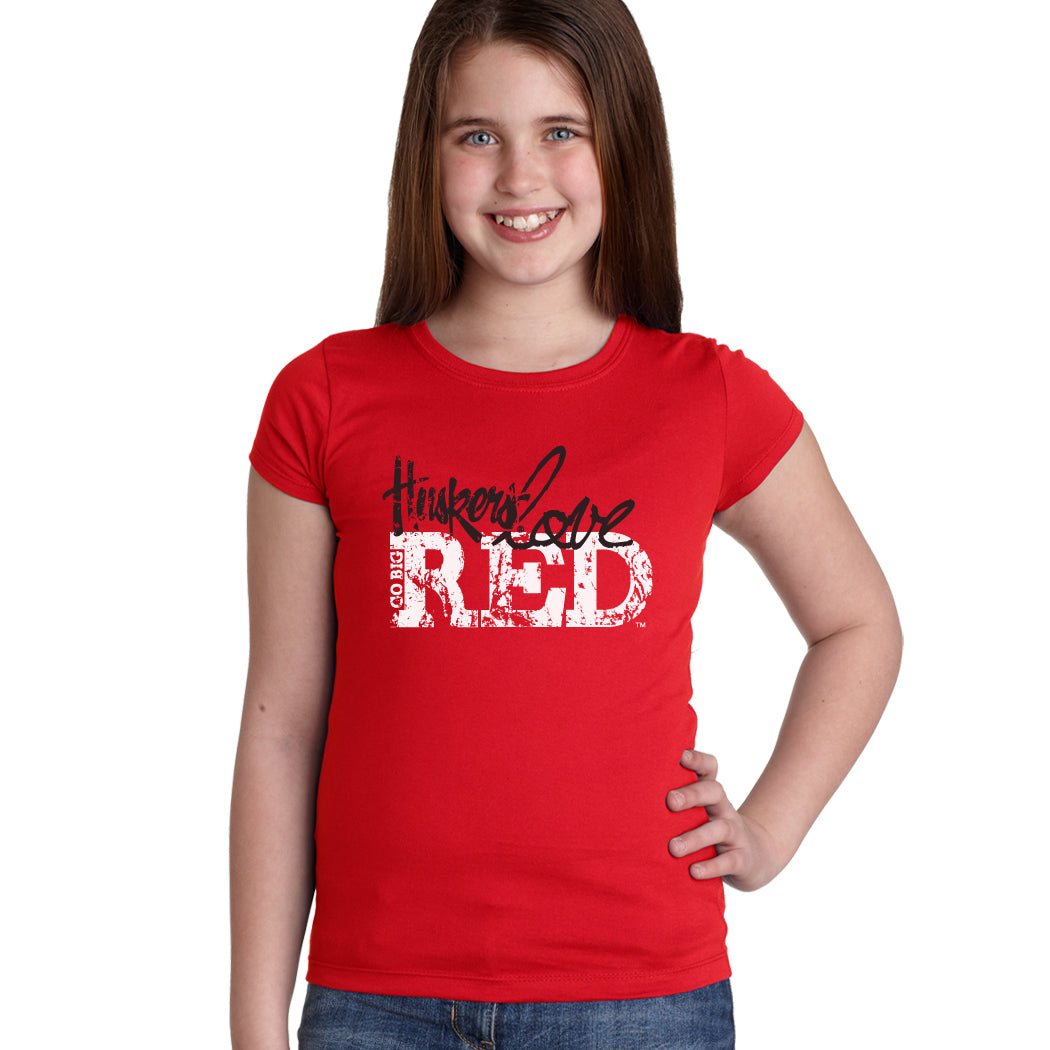 Nebraska Huskers "Go Big Huskers Love Red" Youth Girls Tee Shirt