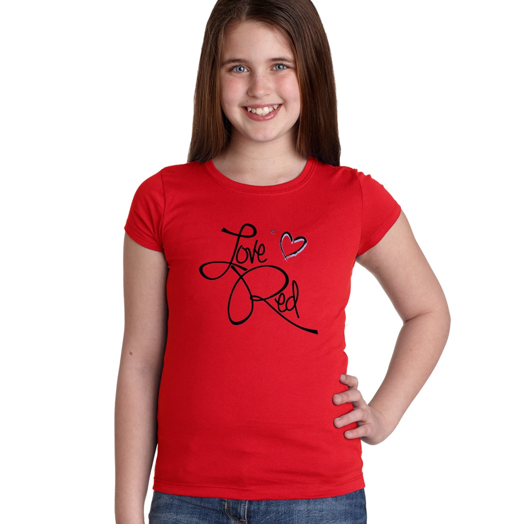 Nebraska Huskers Football "Love Red" Hearts Youth Girls Tee Shirt