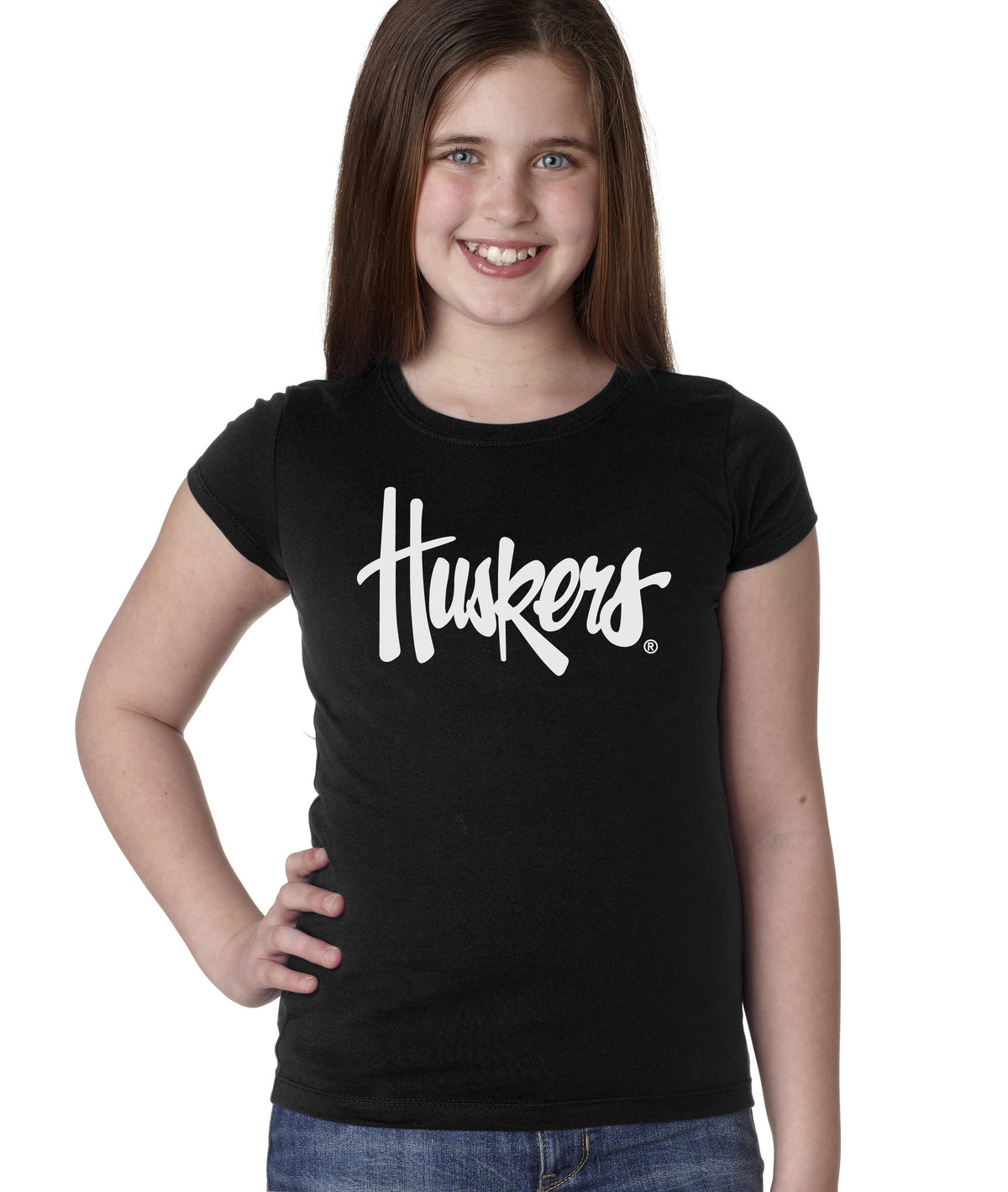 Nebraska Cornhuskers Legacy Script "Huskers" Youth Girls Tee Shirt