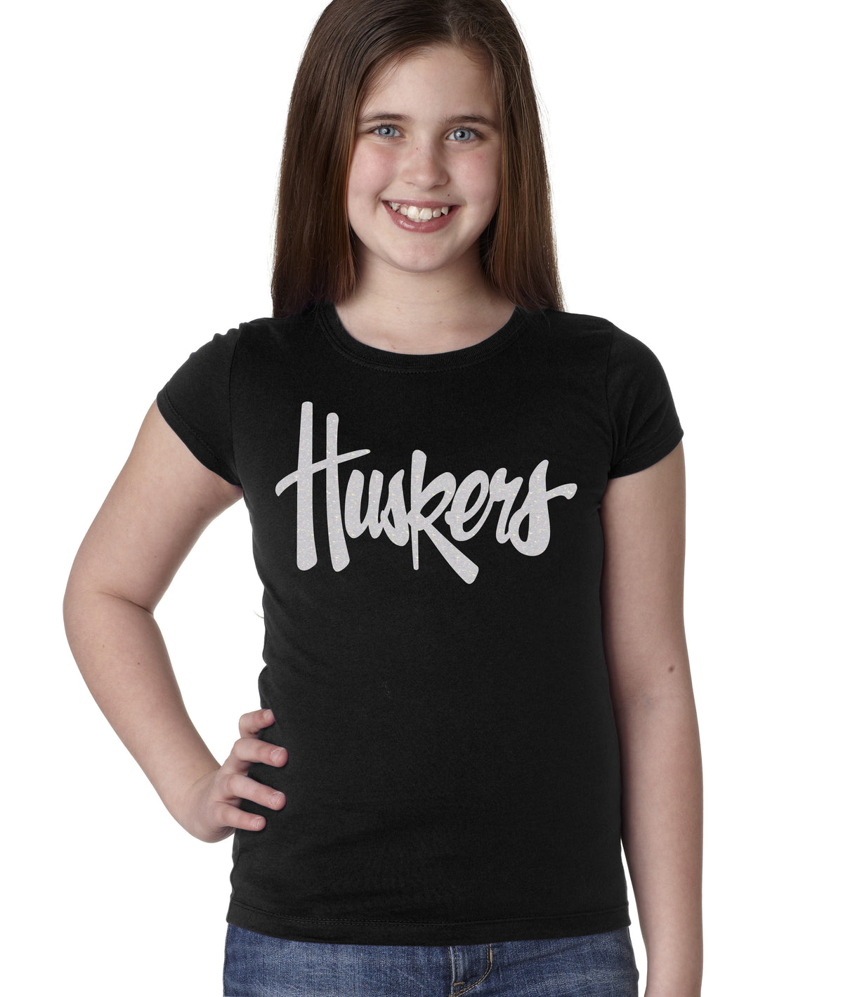 Nebraska Legacy Script Glitter "Huskers" Youth Girls Tee Shirt