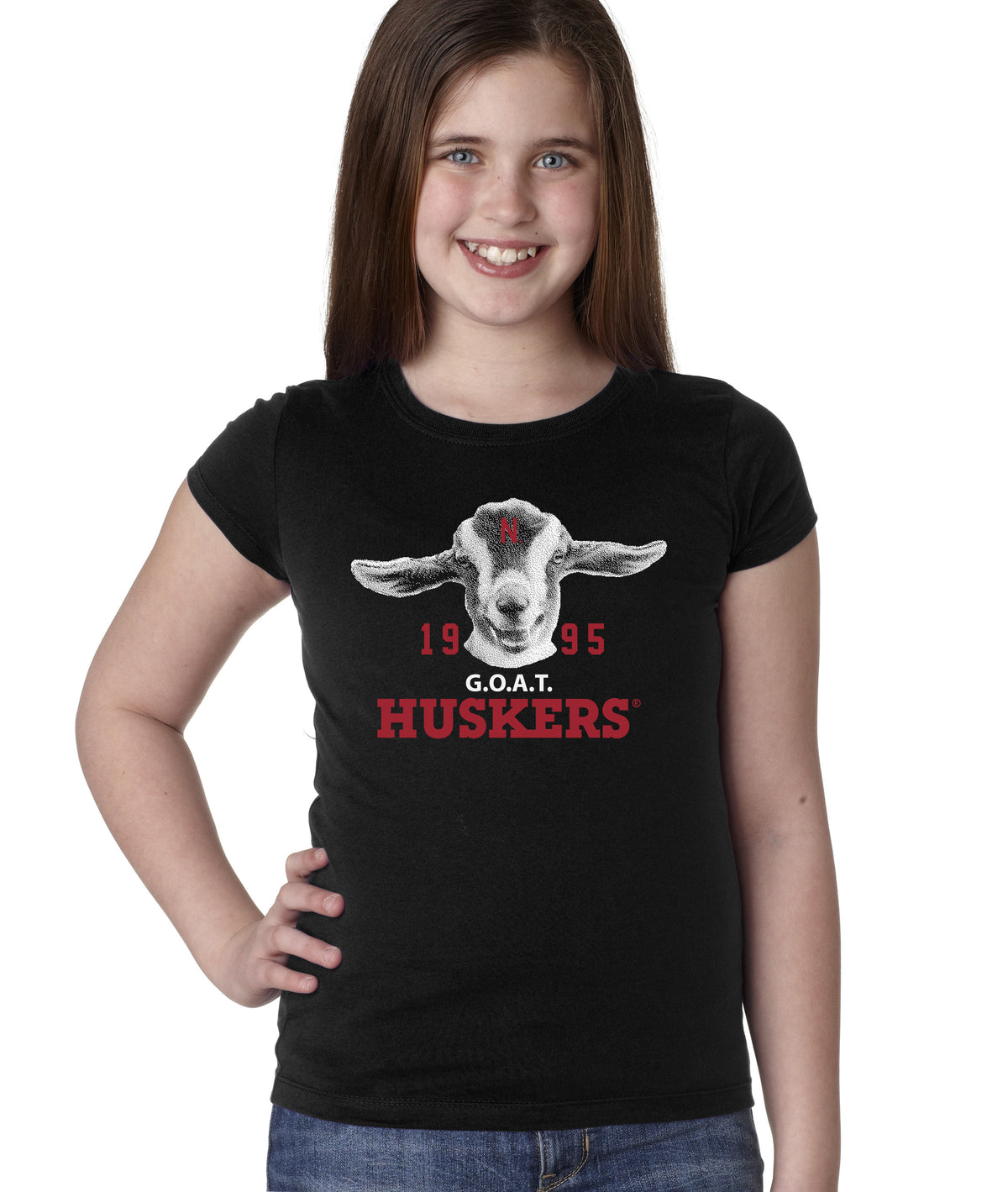 1995 Nebraska Huskers G.O.A.T. (Greatest of all Time) Youth Girls Tee Shirt