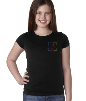 Nebraska Rainbow Outline N Youth Girls Tee Shirt