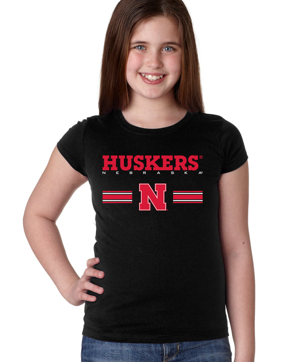 Nebraska Husker Youth Girls Tee Shirt - HUSKERS Stripe N