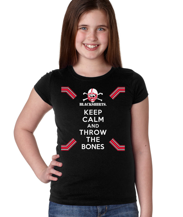 Nebraska Husker Youth Girls Tee Shirt - Keep Calm and THROW THE BONES