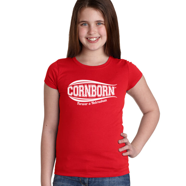 Nebraska Husker Tee Shirt Youth Girls - CornBorn Forever a Nebraskan