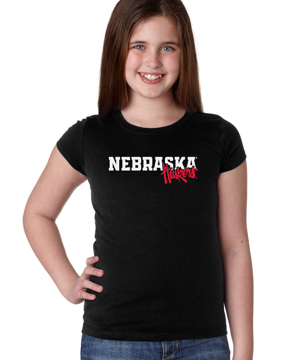 Nebraska Huskers Girls Tee Shirt - Nebraska Huskers Script Overlapping