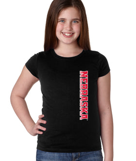 Nebraska Huskers Girls Tee Shirt - Vertical Nebraska Red & White Fade