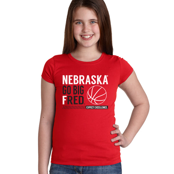 Nebraska Huskers Girls Tee Shirt - Nebraska Basketball - GO BIG FRED