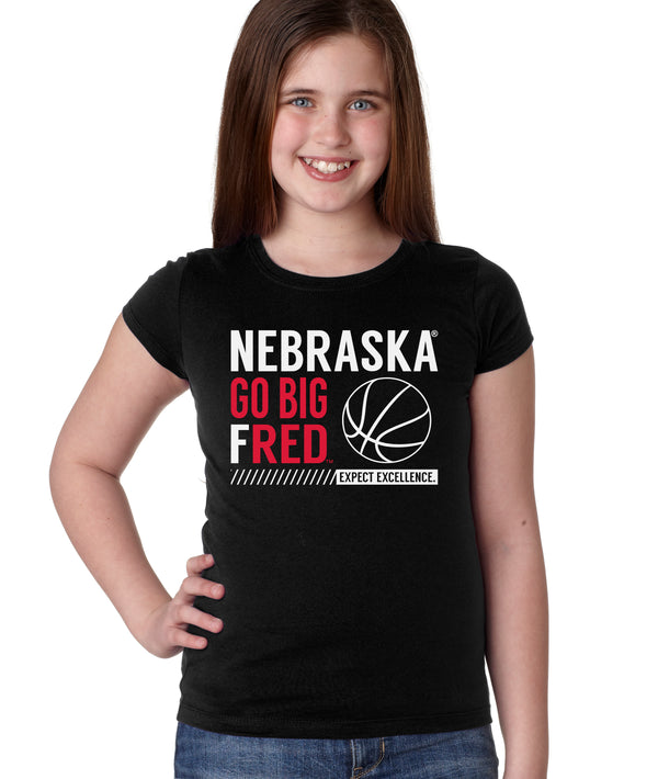 Nebraska Huskers Girls Tee Shirt - Nebraska Basketball - GO BIG FRED