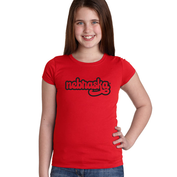 Nebraska Retro Lower Case Youth Girls Tee Shirt