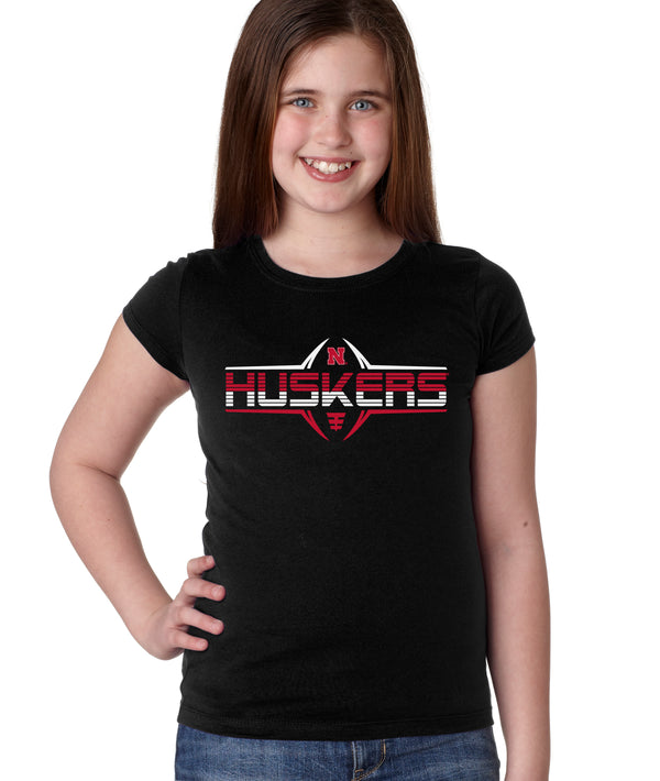 Nebraska Huskers Girls Tee Shirt - Striped HUSKERS Football Laces