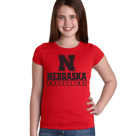Nebraska Huskers Girls Tee Shirt - Nebraska Wrestling Black Ink