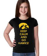 Iowa Girls Tee Shirt - Keep Calm and Go Hawks