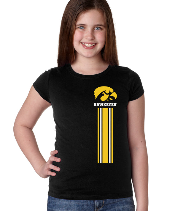 Iowa Hawkeyes Girls Tee Shirt - IOWA Hawkeyes Vertical Stripe with Tigerhawk