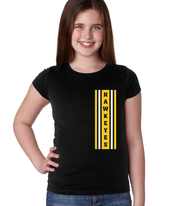Iowa Hawkeyes Girls Tee Shirt - Vertical Stripe with HAWKEYES