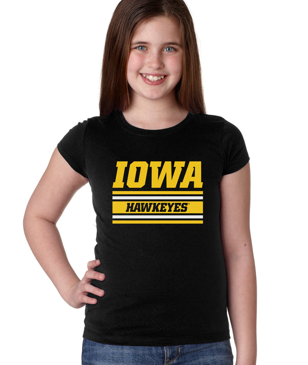 Iowa Hawkeyes Girls Tee Shirt - Horizontal Stripe Italic Iowa HAWKEYES