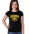 Iowa Hawkeyes Girls Tee Shirt - IOWA Oval Tigerhawk on Black