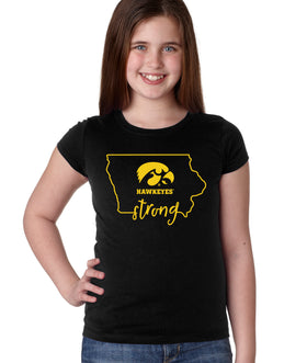 Iowa Hawkeyes Girls Tee Shirt - Hawkeyes Strong State Outline