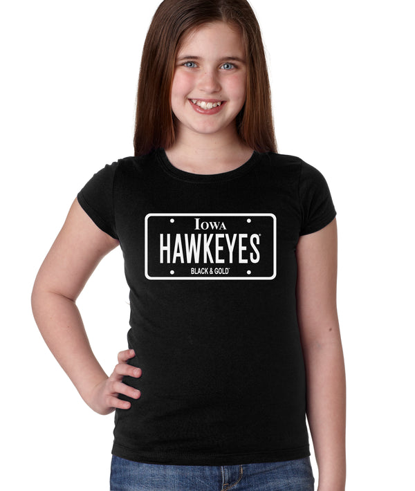 Iowa Hawkeyes Girls Tee Shirt - Blackout Hawkeyes License Plate
