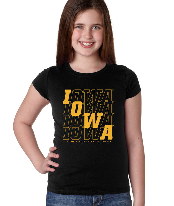 Iowa Hawkeyes Girls Tee Shirt - Diagonal Echo Iowa