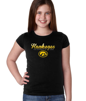Iowa Hawkeyes Girls Tee Shirt - Script Hawkeyes Full Color Fade Oval Tigerhawk